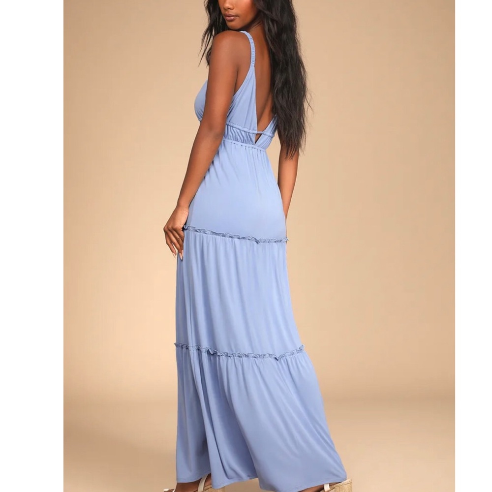 Light Blue Ruffled Drawstring Maxi Dress